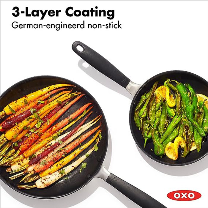 OXO Good Grips Frying Pan Set, 3layer German Engineered Nonstick Coating, Stainless Steel